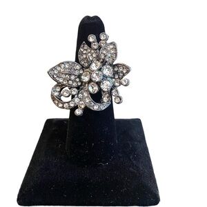 Adjustable Gunmetal Colored and Rhinestone Ring - One size fits most